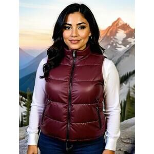 Purple Maroon Zip Up Collared Xersion Puffer Vest Women's Plus  Size 0X